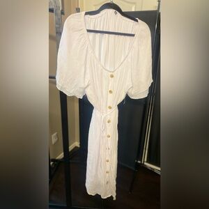 White button down linen dress